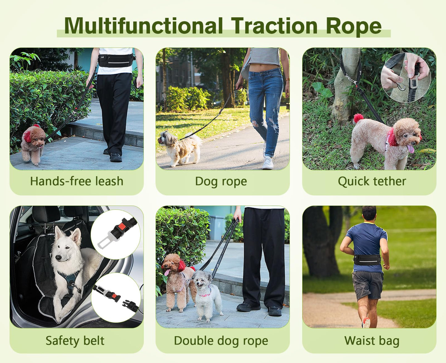 Superidag Hands-free dog leash with bag black